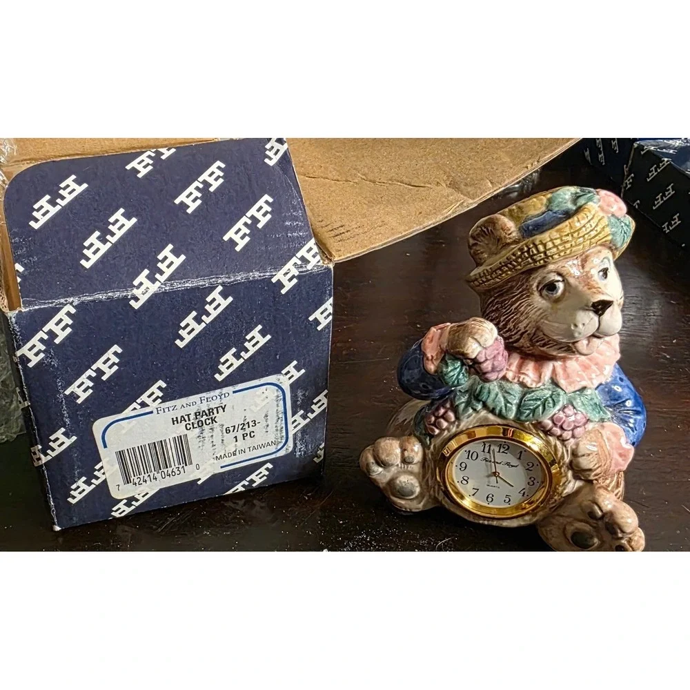 Fitz and Floyd Hat Party Clock Brown Ceramic Bear‎ Figurine 4
